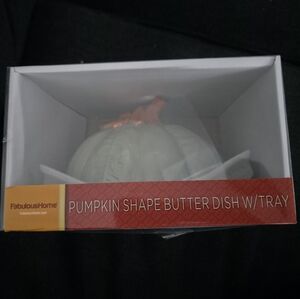 Pumpkin Shape Butter Dish with Tray - White